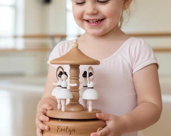 Carillon con nome del bambino inciso, regalo per la festa della mamma, regalo personalizzato per neonato, carillon in legno personalizzato, regalo per bambino, carosello musicale [T]