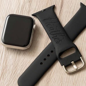 Correa de reloj de silicona negra personalizada, regalo con nombre personalizado para él, correa de reloj grabada, regalos de cumpleaños para hombres, regalo de aniversario para ella