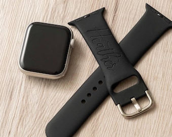 Personalized Black Silicone Watch Band , Custom Name Gift for Him , Engraved Watch Band, Anniversary Gift for Her
