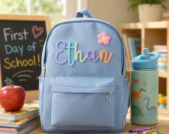 Back To School Custom Yarn Name Toddler Backpack: Pastel Chunky Knit Kids Schoolbag [R]