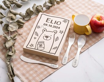 Kids Tableware Set, Baby Gift, Stainless Steel Cutlery with Custom Engraving (3 Pieces)