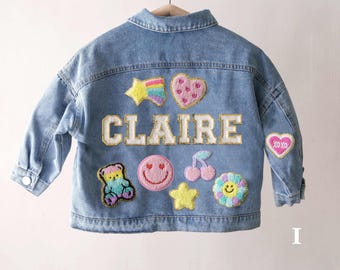 Girls Denim Jacket, Gift for Kids, Personalized Name Chenille Patch (Toddler-12Y)