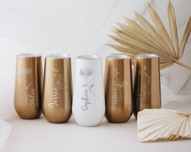 Personalisierte 6 Unzen Brautjungfer Champagnerflöte Becher, Brautjungfer Vorschlag Geschenk, Geschenk für sie, Insulierte Becher Junggesellenabschied Bild 7