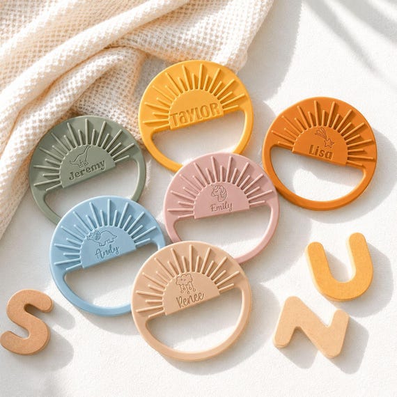 Baby Shower Gift,  Name Teether, Custom Silicone Teething Toy, Newborn Gift [SI-TE]