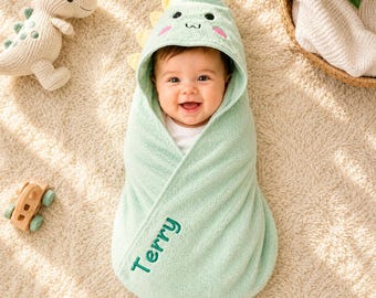 Serviette de bain personnalisée, animal à capuche avec nom brodé, cadeau de baby shower [T]