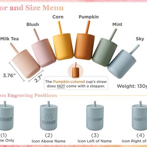 Baby Silicone Cup with Straw 200 ml, Baby Gift, Personalized Engraved Toddler Cup 7 oz, 1st birthday, Non-Spill Silicone Training Cup [W] image 4