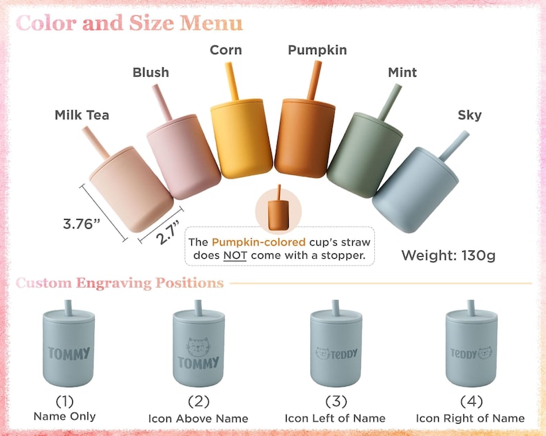 Baby Silicone Cup with Straw 200 ml, Baby Gift, Personalized Engraved Toddler Cup 7 oz, 1st birthday, Non-Spill Silicone Training Cup [W] image 4