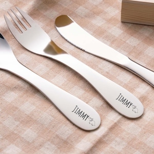 Set of 3 Stainless Steel Cutlery, Children Cutlery, Engraved Kids Cutlery Set in Box, Baby Boy Gift, Toddler Gift, Kids Tableware Set of 3