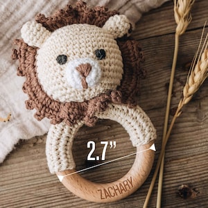 Personalized Animal Baby Rattle Baby Shower Gifts Custom Wooden Baby Rattle Crochet Rattle Toy Newborn Gifts Gift for Nephew Niece image 10