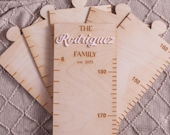 Personalized Wooden Kids Growth Chart Ruler, Custom Interlocking Family Height Gauge [N]