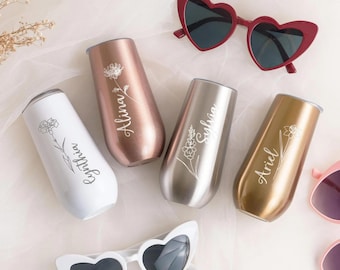 Personalized 6oz Bridesmaid Champagne Flute Tumbler, Bridesmaid Proposal Gift, Gift for Her, Insulated Tumblers Bachelorette Party