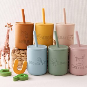 Baby Silicone Cup with Straw 200 ml, Baby Gift, Personalized Engraved Toddler Cup 7 oz, 1st birthday, Non-Spill Silicone Training Cup [W] image 9