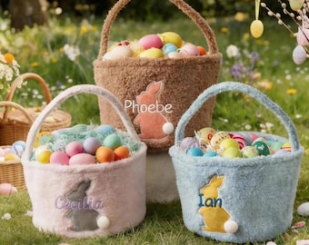 Personalized Baby Gift Basket, Nursery Room Decor, Soft Fuzzy Sherpa Bunny Gift Bag for Kid