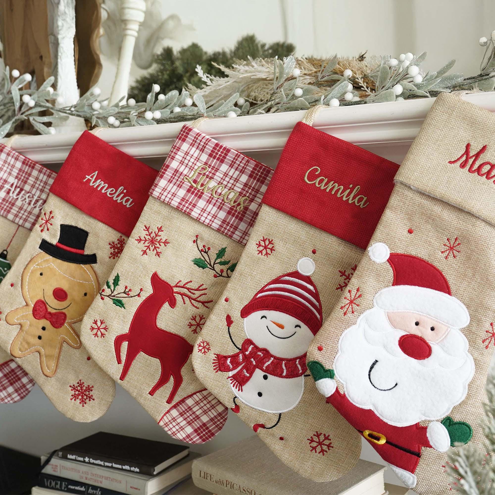Calze Di Natale Con Fiocco Di Neve - Set Decorativo Per Albero E Caminetti, In Panno, Borsa Regalo Inclusa