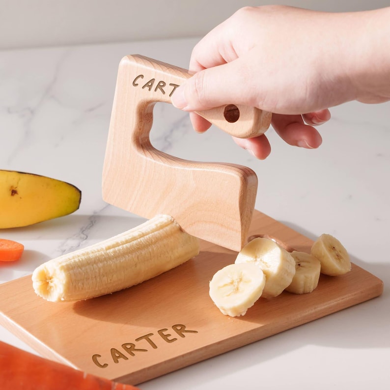 Montessori Toddler Toys, Wood Toddler Toy, Personalized Kid Knife Cutting Board Set, 1st Birthday Gift, Gift for Kid, Child Kitchen Tools