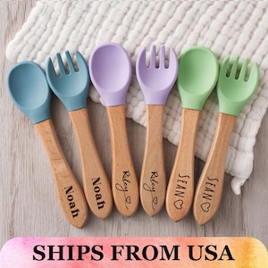 Silicone Baby Spoon and Fork Set, Kids Gifts, Personalized Baby Cutlery Set, Custom Baby Shower Gifts, Gift for Baby, New Mom Gift