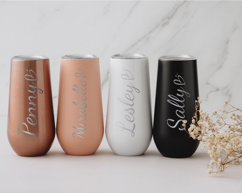 Personalisierte 6 Unzen Brautjungfer Champagnerflöte Becher, Brautjungfer Vorschlag Geschenk, Geschenk für sie, Insulierte Becher Junggesellenabschied Bild 9
