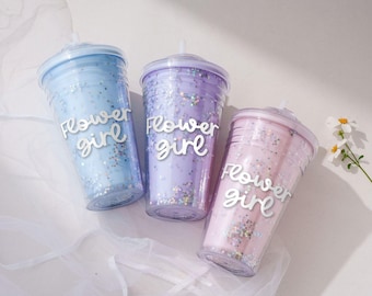 Blaue kalte Tasse personalisiert, 16 Unzen Tumber mit Stroh, Hochzeit Gastgeschenke, Blumenmädchen fragen Geschenk, Brautjungfer Vorschlag