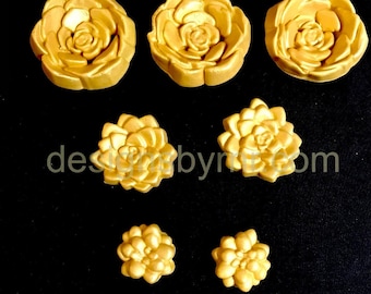 Gold Fondant Flowers, Edible Flowers, Silver vintage Cake Decorations, Cupcake topper, wedding Cake Decorations, Cake Topper, Made in USA