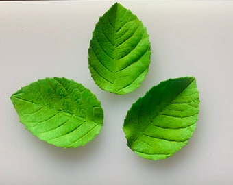Set of 10 Gum paste Leaves Choose Green, White, Gold and Silver Small or Medium with or without wire, fillers, Topper,  Sugar Paste leaves.