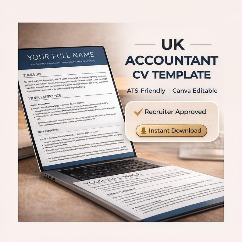 UK Accountant CV Template | Canva Editable ATS Friendly Resume ...