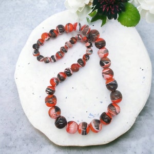 Hand Painted Wooden Beaded Necklace - Bohemian Round Wooden Necklace, Eco Friendly Jewelry For Her - Chunky Wood Necklace - Orange Colour