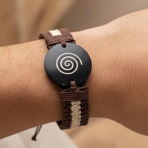 Men's Macrame Bracelet | Brown Cream Cotton Cord, Spiral Design