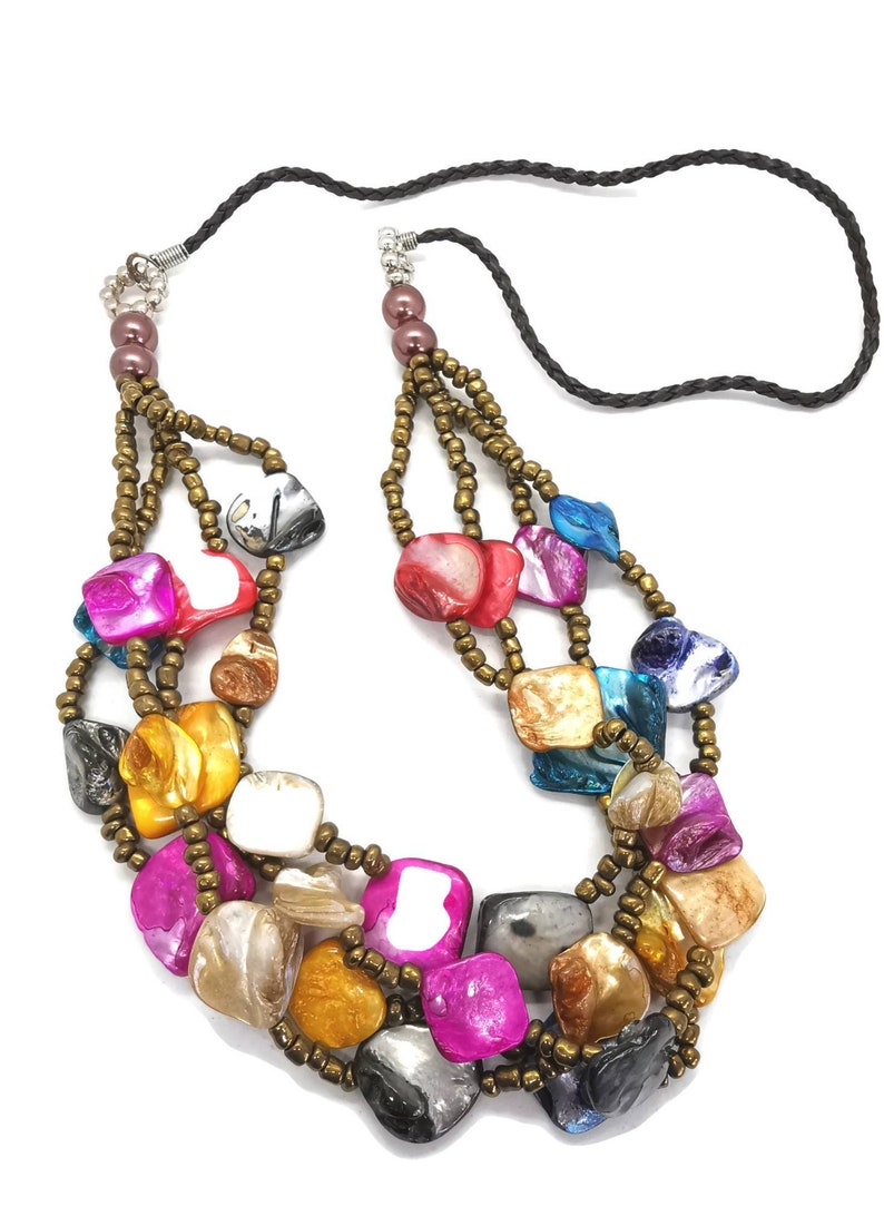 Painted Shell Multi-strand Necklace • Balinese Handmade Ceramic Bead ...
