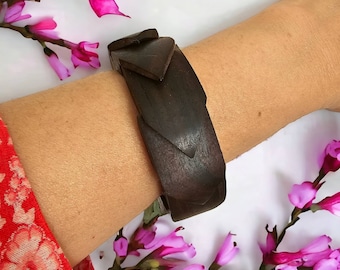 Stretchy Wooden Bracelet, Overlapping Chevron Wooden Bangle, Bohemian Bangle, Natural Jewellery, Brown Adjustable Bangle, Tribal Bracelet