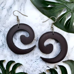 Spiral Dark Wood Earrings | Tribal Earrings | Bohemian Jewellery | Summer Jewellery |  Ethnic Earrings | Fair Trade Earrings | Light Wood