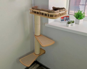 Cat furniture Cat scratcher // The location of the shelf on the LEFT side of the window