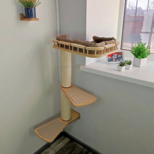 Cat furniture Cat scratcher // The location of the shelf on the LEFT side of the window