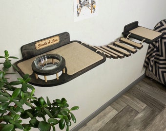 Wall furniture for a cat / Shelf with a cat feeder / Safe feeding of a cat / New from the Rshpets 2023 team