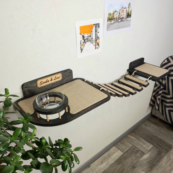 Wall furniture for a cat / Shelf with a cat feeder / Safe feeding of a cat / New from the Rshpets 2023 team