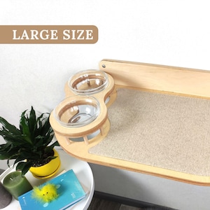 Étagère murale pour mangeoires pour chat avec 2 bols - Station d'alimentation murale moderne - Meubles fonctionnels pour chats