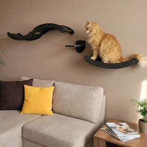An der Wand befestigtes Katzenkletterset: Katzenregale & Brücke aus Holz, moderne Katzenwandmöbel, Katzenspielplatz für Innenkatzen