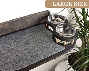 Shelf with 2 bowls for cats, Wall-mounted cat feeder, Floating cat feeder, Cat furniture, Cat lover gift, Cat bowl, Pet bowl, Cat plate
