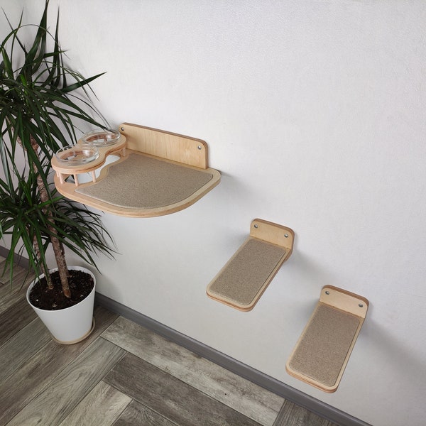 Raised cat bowl / Cat feeder  - Wall set of furniture for a cat. Protects food from dogs
