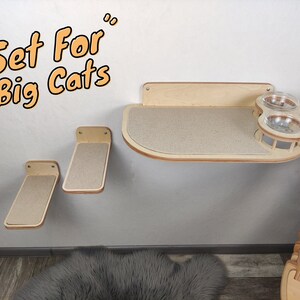 Cat feeder shelf, Cat food shelf, Pet bowl, Cat bowls, Cat ladder, Wall mounted cat feeder, Cat furniture wall, Cat feeding shelf, Cat step