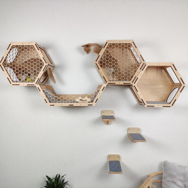 Mur d'escalade pour chats, meubles muraux pour chats, arbre à chat, meubles pour chats, niche pour chat, arbre à chat moderne, étagères hexagonales pour chats et meubles modernes pour chats