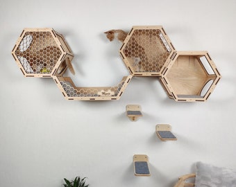 Muro de escalada para gatos, Muebles de pared para gatos, Árbol para gatos, Muebles para gatos, Casa para gatos, Árbol para gatos moderno, Estantes hexagonales para gatos, Muebles modernos para gatos