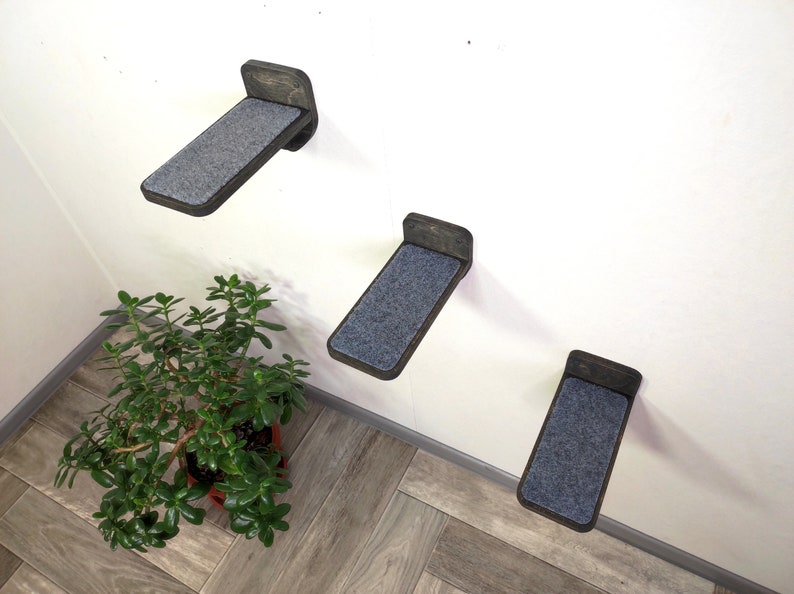 Wall shelves and cat steps Cat furniture Set of 3 cat wall steps Dark shelf