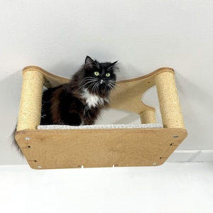 étagère de plafond longue chat | Perchoir rectangulaire pour chat | Meubles de plafond pour chat | Meubles muraux modernes en bois pour chat | Système pour chat peu encombrant | Animaux de compagnie
