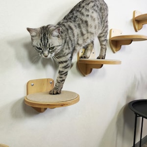 Wall Mounted Cat Steps: Round Wood Cat Shelf