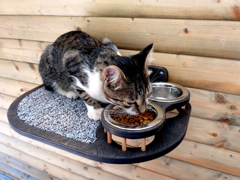 Shelf with 2 bowls for cats Wallmounted cat feeder Floating Etsy