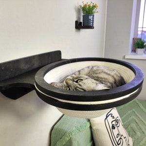 Oval Wall-Mounted Cat Bed – Cotton Basket on Plywood Frame | Modern Cat Wall Furniture | Space-Saving Cat Lounger by RshPets