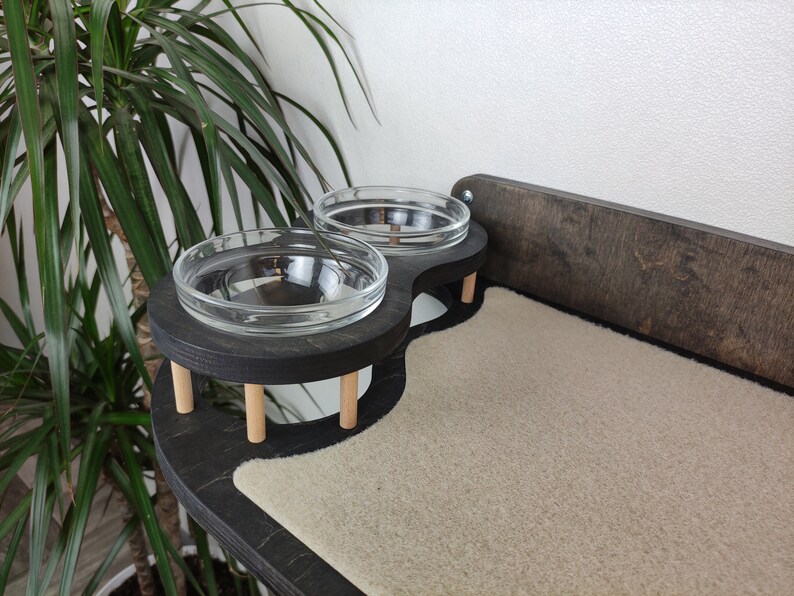 Shelf With 2 Bowls for Cats Wallmounted Cat Feeder Floating Etsy