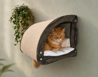 Plywood Cat Cave Perch: Wall Mounted Cat Bed, Cozy Hideaway Nest