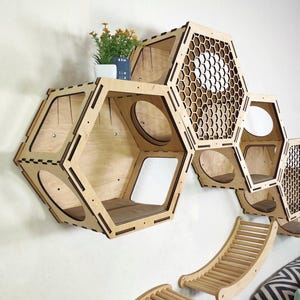 Hexagon Cat Shelf, Cat Climbing Wall, Wall Mounted Cat Bed, Cat Wall Furniture, Cat Wall Shelves