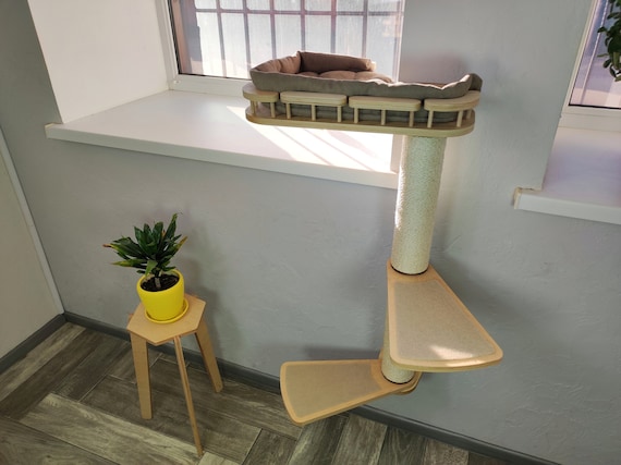 Cat window perch  Cat shelves  Cat wall furniture  // Shelf location on the RIGHT side of the window